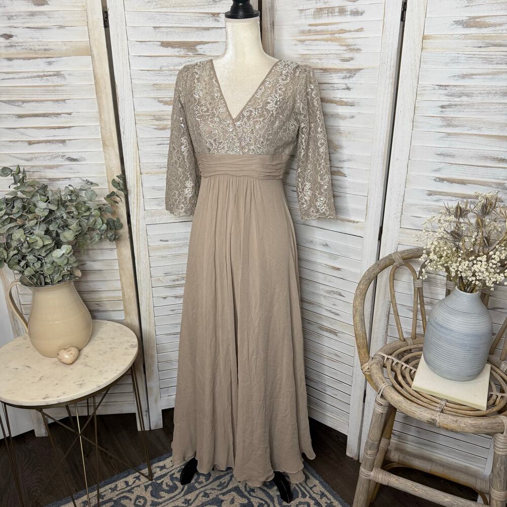 RICKIE FREEMAN TERI JON Women's 10 Lace Bodice Silk Gown Dress Champaign Sparkly - Picture 5 of 16